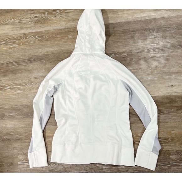 Athleta Sz L White Gray Zip Up Sweatshirt Hoodie Jacket Womens - Picture 4 of 8